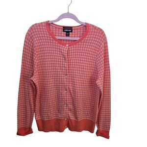 Lands' End Coral Check Supima Cotton Like New Condition Cardigan Sweater Size XL